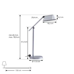 Lámpara de mesa LED Lindby Thies, gris, ABS, altura 78cm, atenuable