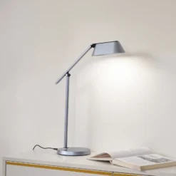 Lámpara de mesa LED Lindby Thies, gris, ABS, altura 78cm, atenuable