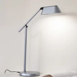 Lámpara de mesa LED Lindby Thies, gris, ABS, altura 78cm, atenuable