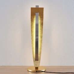 Lámpara de mesa LED Lucande Marija, dorada, atenuable, 62 cm