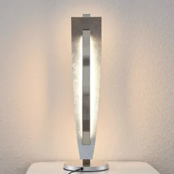 Lámpara de mesa LED Lucande Marija, color plata, atenuable, 62 cm