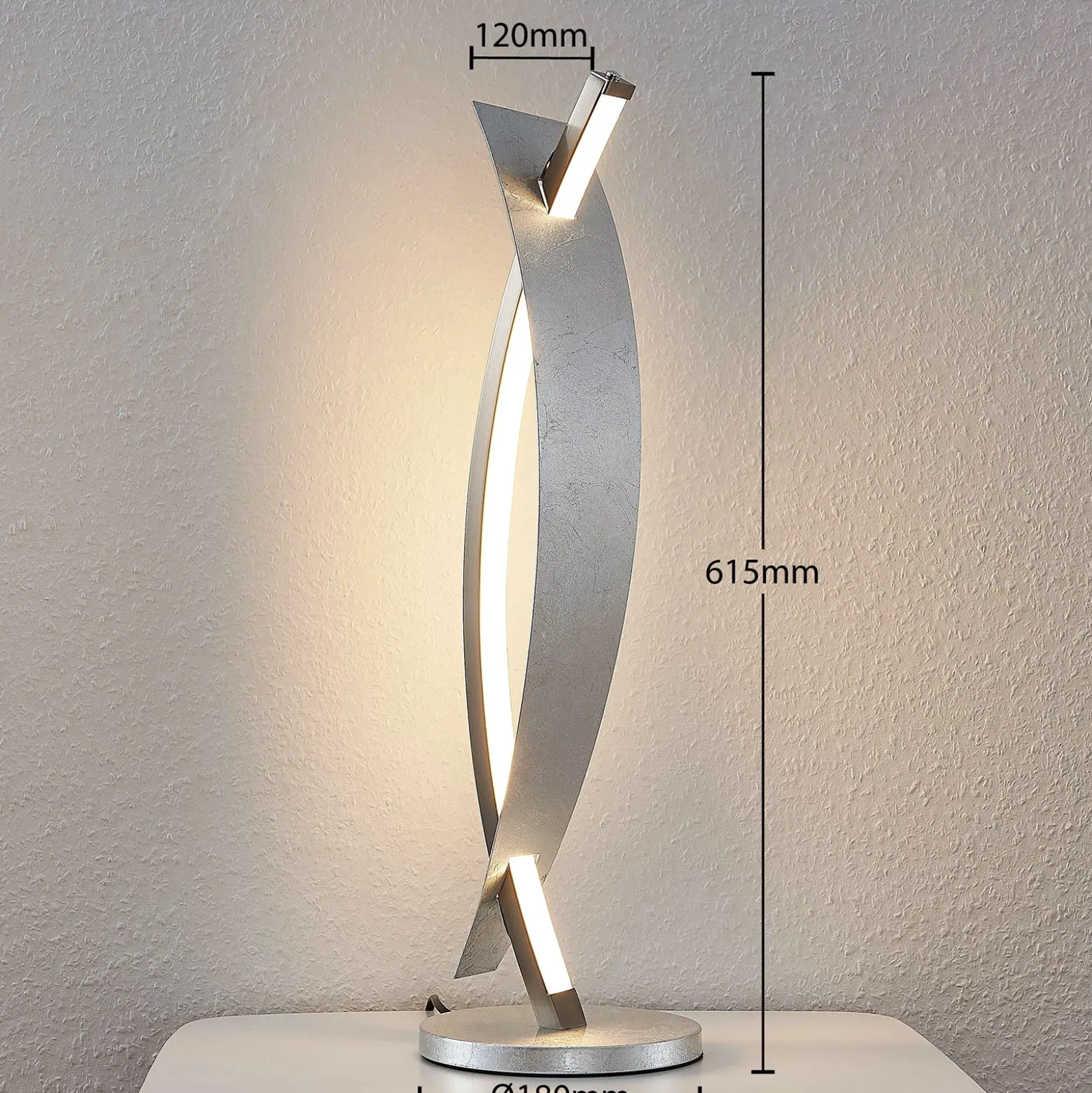 Lámpara de mesa LED Lucande Marija, color plata, atenuable, 62 cm