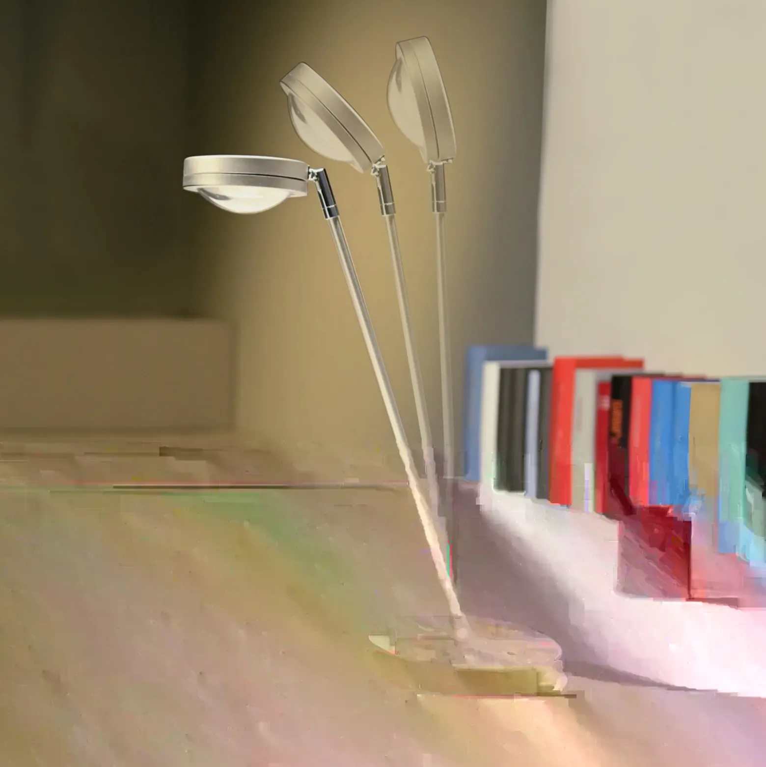 Lámpara de mesa LED Megatron Ottica con atenuador, titanio