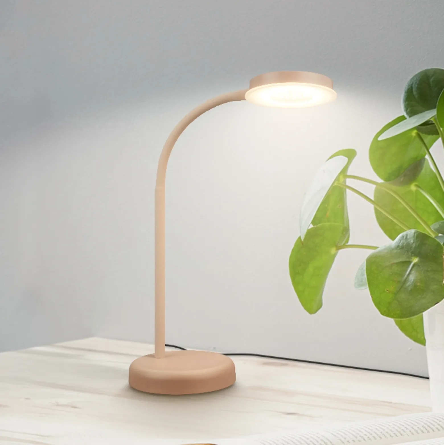 Lámpara de mesa LED Megg, beige, metal, atenuador, 3000 K