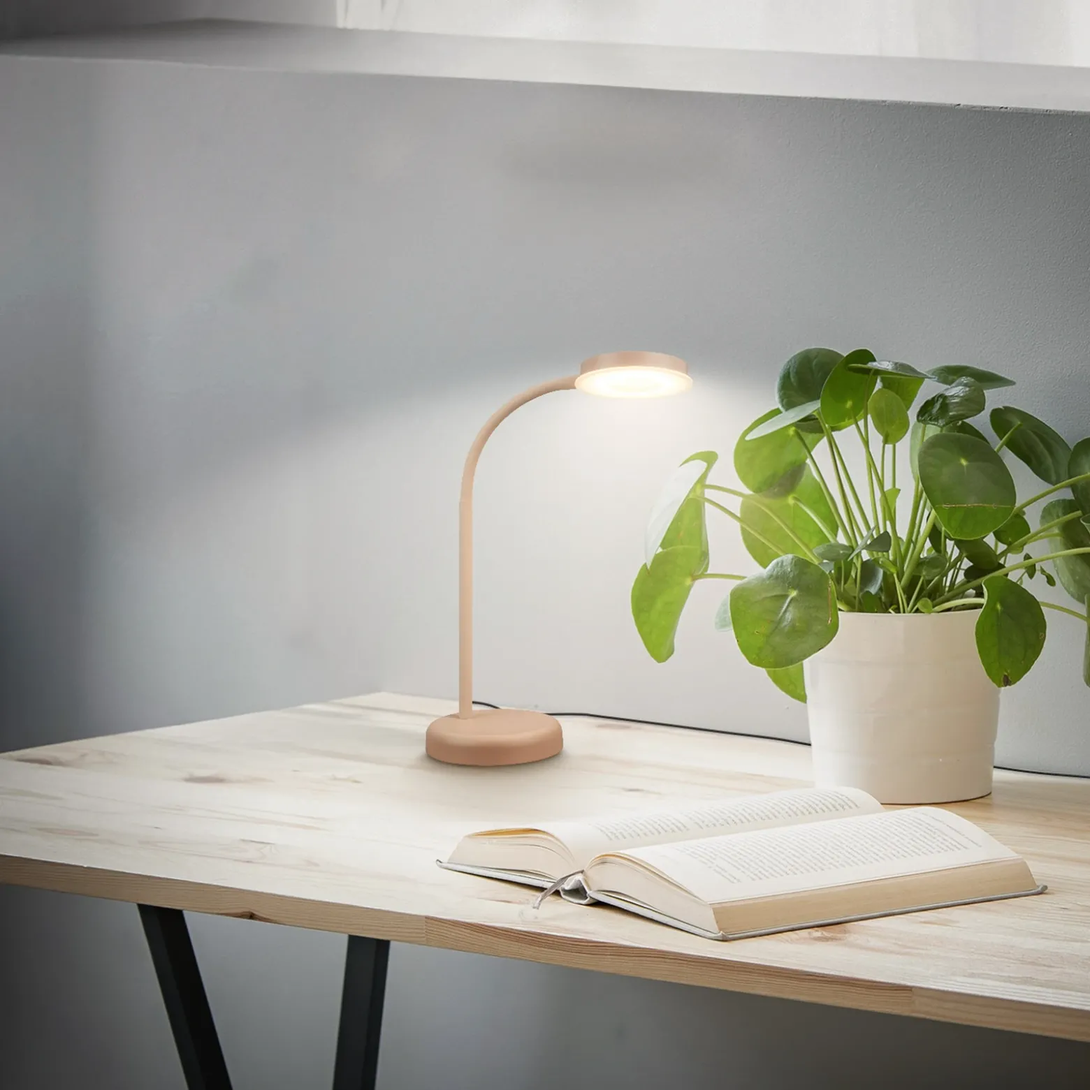 Lámpara de mesa LED Megg, beige, metal, atenuador, 3000 K