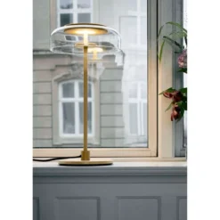 Lámpara de mesa LED Nuura Blossi, altura 43 cm, dorada/transparente