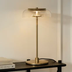 Lámpara de mesa LED Nuura Blossi, altura 43 cm, dorada/transparente