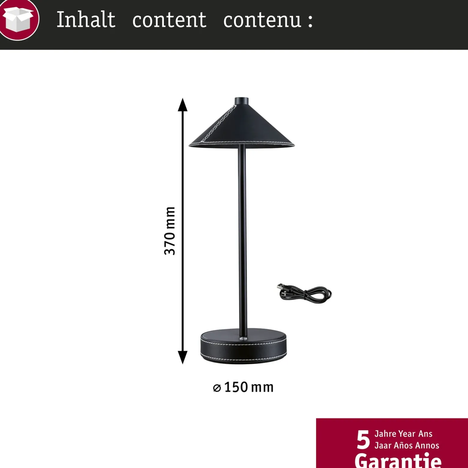 lámpara de mesa LED Pellini de Paulmann, negra, down, CCT