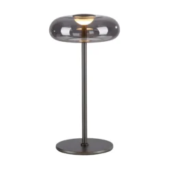 Lámpara de mesa LED Posh de SCHÖNER WOHNEN, cristal ahumado, 3000 K