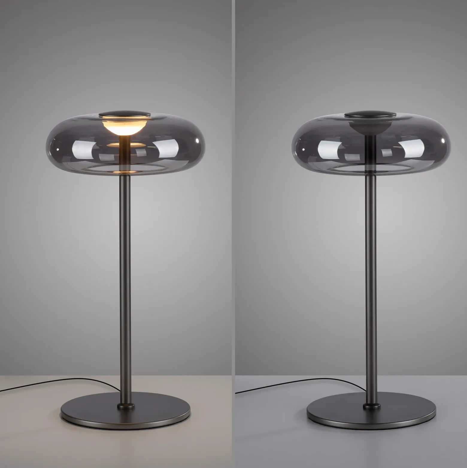 Lámpara de mesa LED Posh de SCHÖNER WOHNEN, cristal ahumado, 3000 K