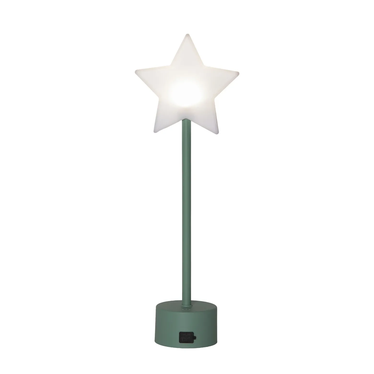 Lámpara de mesa LED recargable Blizz, verde, 40 cm, con forma de estrella,