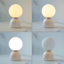 Lámpara de mesa LED recargable RUDI, color beige, altura 20 cm, CCT, regulación