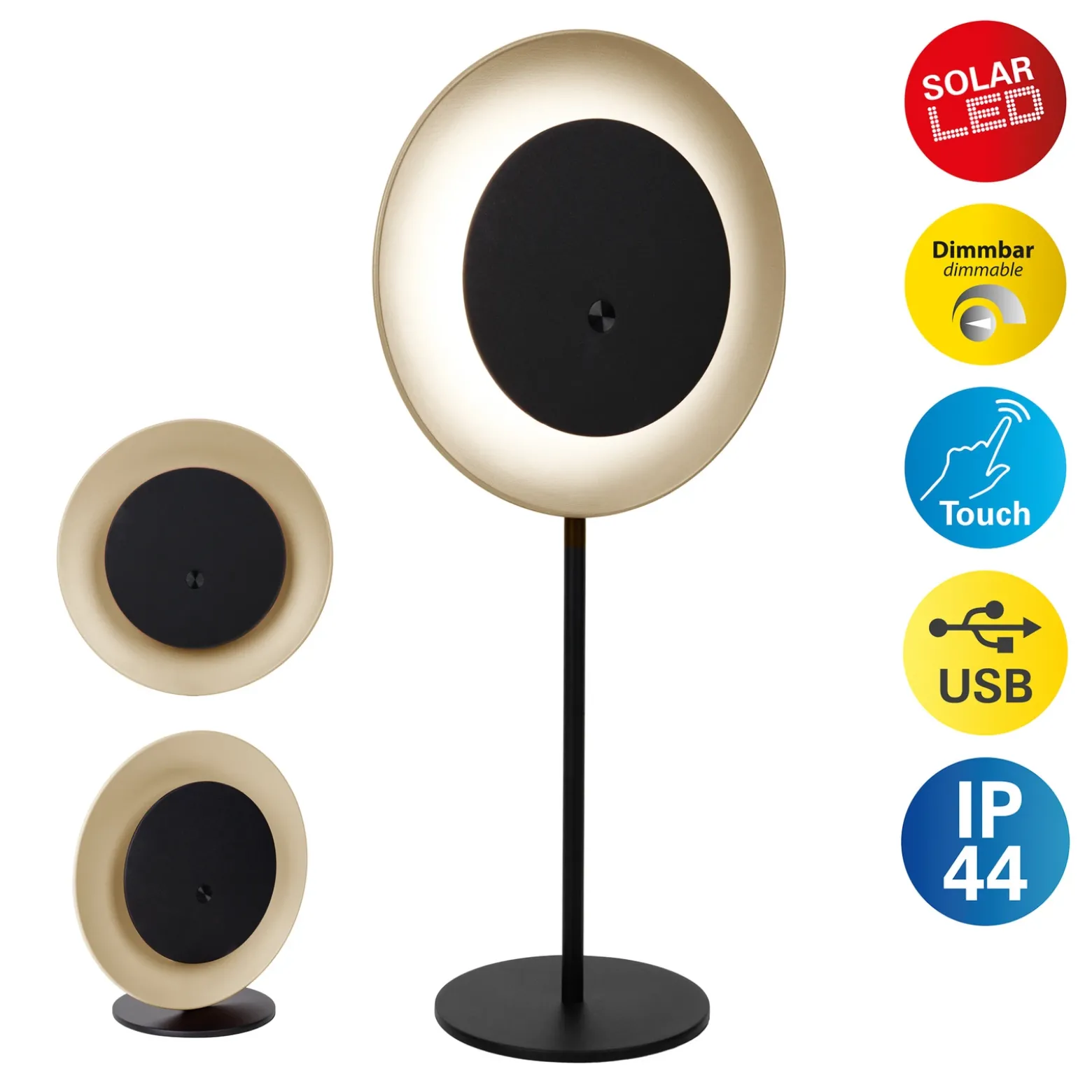 lámpara de mesa LED recargable Solan, negro/beige, solar, IP54