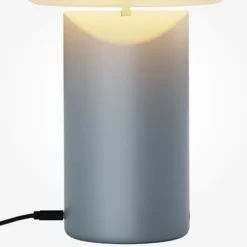 Lámpara de mesa LED recargable Topo, azul claro, altura 20 cm, metal, con