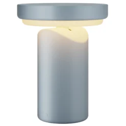 Lámpara de mesa LED recargable Topo, azul claro, altura 20 cm, metal, con