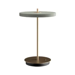 Lámpara de mesa LED recargable UMAGE Asteria Move, verde oliva/latón, 31 cm