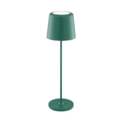 Lámpara de mesa LED recargable Kaami, verde, altura 37 cm, IP44, atenuable.