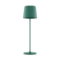 Lámpara de mesa LED recargable Kaami, verde, altura 37 cm, IP44, atenuable.
