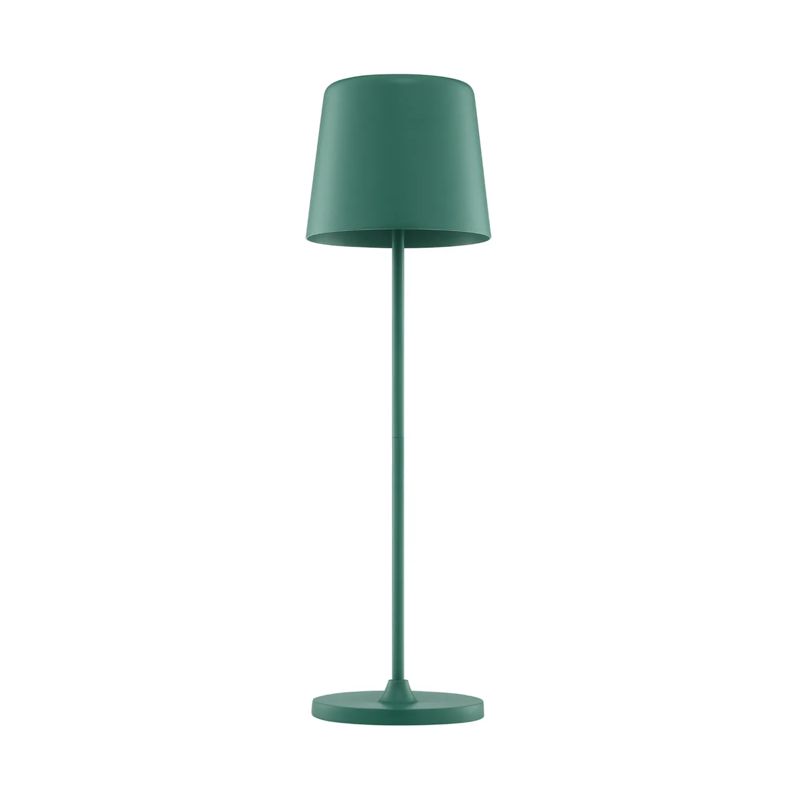 Lámpara de mesa LED recargable Kaami, verde, altura 37 cm, IP44, atenuable.
