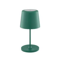 Lámpara de mesa LED recargable Kaami, verde, altura 37 cm, IP44, atenuable.