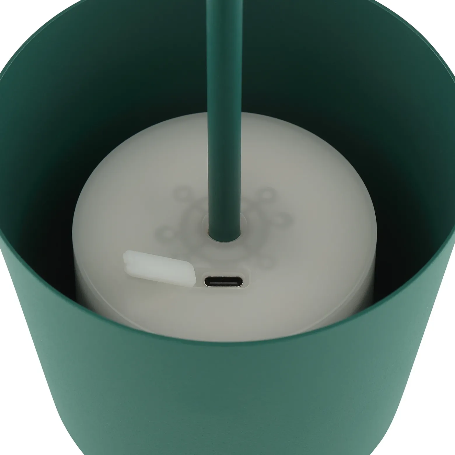 Lámpara de mesa LED recargable Kaami, verde, altura 37 cm, IP44, atenuable.