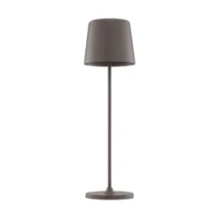 Lámpara de mesa LED recargable Kaami, marrón, altura 37 cm, IP44, atenuable.