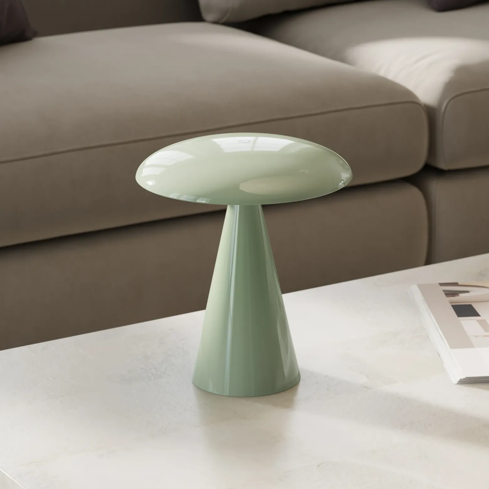 Lámpara de mesa LED recargable Beacon Kinoko, verde, 27 cm, CCT
