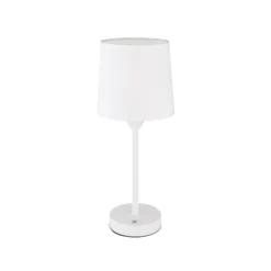 Lámpara de mesa LED recargable Lunki, blanca, altura 35 cm, tela, CCT