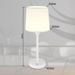 Lámpara de mesa LED recargable Lunki, blanca, altura 35 cm, tela, CCT
