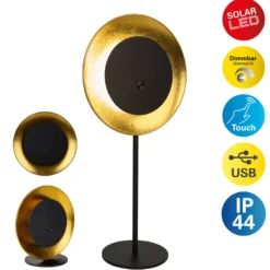 Lámpara de mesa LED recargable Solan, negro/dorado, solar, IP54