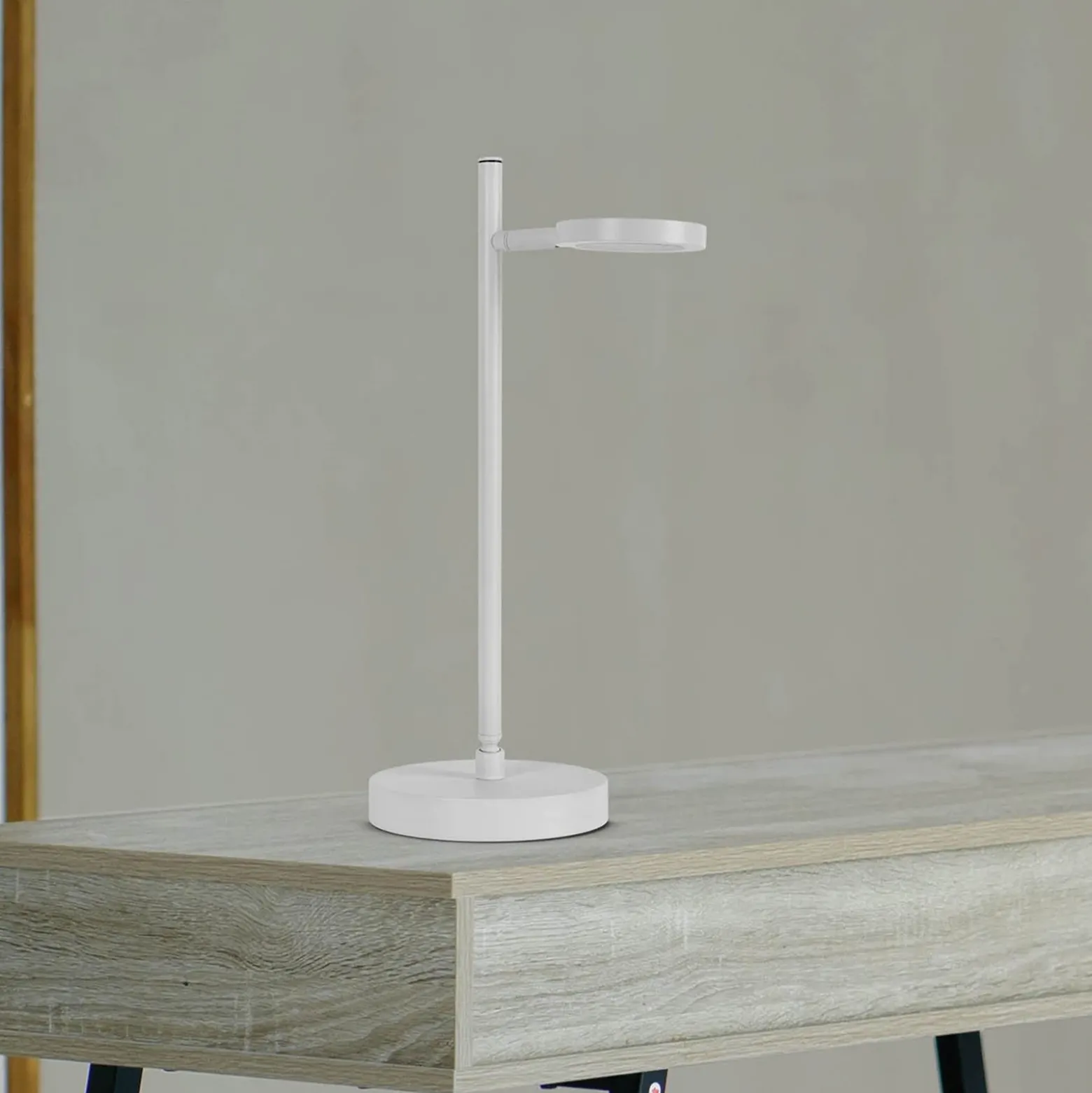 Lámpara de mesa LED recargable Lupa, blanca, altura 45 cm, metal, touchdim