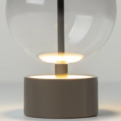 Lámpara de mesa LED recargable DOUBLE MOON, gris ahumado, altura 25 cm, cristal