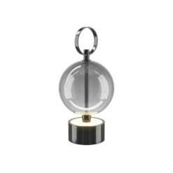Lámpara de mesa LED recargable DOUBLE MOON, gris ahumado, altura 25 cm, cristal