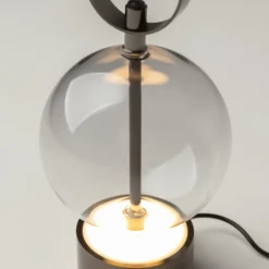 Lámpara de mesa LED recargable DOUBLE MOON, gris ahumado, altura 25 cm, cristal
