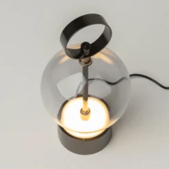 Lámpara de mesa LED recargable DOUBLE MOON, gris ahumado, altura 25 cm, cristal