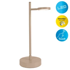 Lámpara de mesa LED recargable Lupa, beige, altura 45 cm, metal touchdim