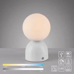 Lámpara de mesa LED recargable RUDI, blanca, altura 20 cm, CCT, regulación