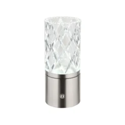 Lámpara de mesa LED recargable Lunki, color níquel, altura 19 cm, CCT