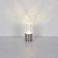 Lámpara de mesa LED recargable Lunki, color níquel, altura 19 cm, CCT