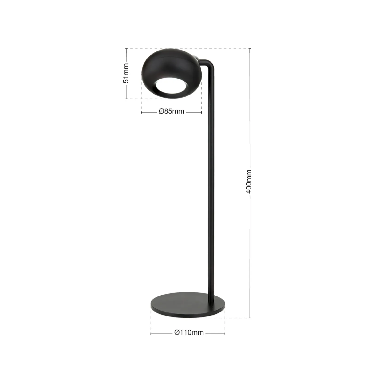 Lámpara de mesa LED recargable Kerby, negra, altura 40 cm, acero/aluminio