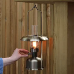 Lámpara de mesa LED recargable Markslöjd Fanos, latón, atenuable, IP44