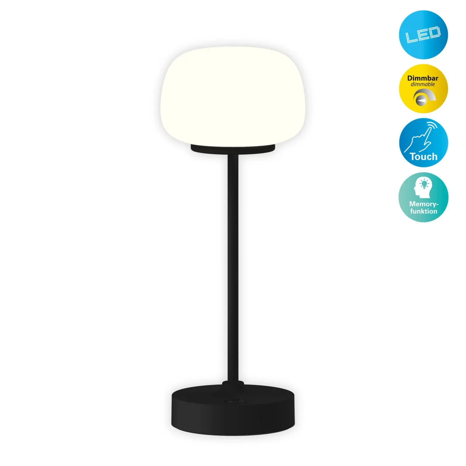 Lámpara de mesa LED recargable Pina negra 27,8 cm metal/vidrio Touch
