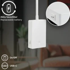 Lámpara de mesa LED recargable Cielo, blanca, altura 56 cm, plástico