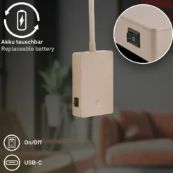 Lámpara de mesa LED recargable Cielo, beige, altura 56 cm, plástico
