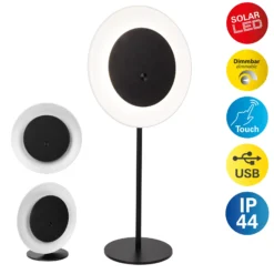 Lámpara de mesa LED recargable Solan, negro/blanco, solar, IP54