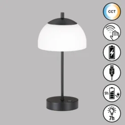 Lámpara de mesa LED recargable Riva, negra, CCT, atenuable, altura 35cm