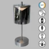 Lámpara de mesa LED recargable Riva, níquel/humo Altura 34,5cm