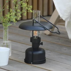 Lámpara de mesa LED recargable Markslöjd Fanos, negro, atenuable, IP44