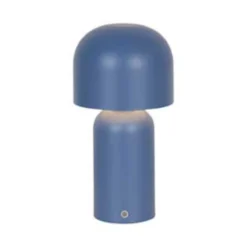 Lámpara de mesa LED recargable Niko, azul, altura 26 cm, metal, atenuador
