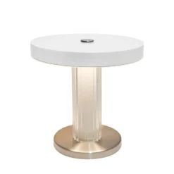 Lámpara de mesa LED recargable Trezzi, blanca, altura 22 cm, metal/vidrio